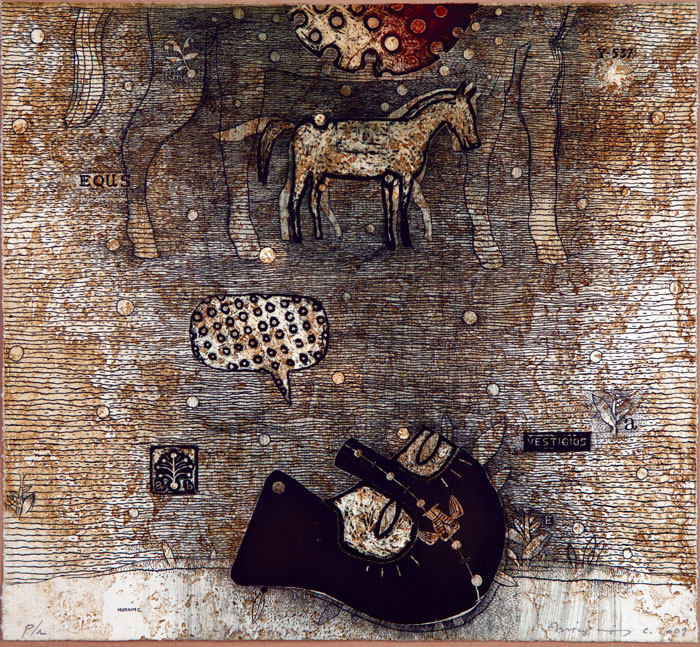 Vestigios, grabado al buril y aguafuerte, 31 x 34, 2009. 
