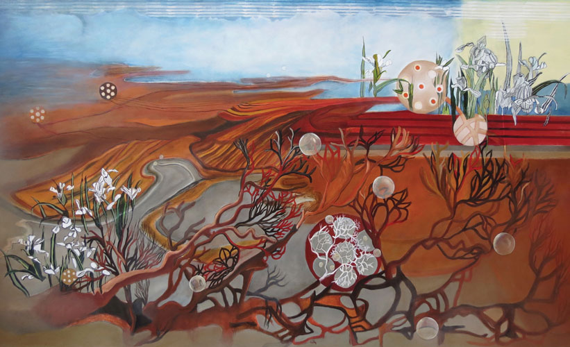 Campo florido, óleo-tinta / tela, 120 x 200, 2012.