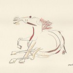 Pregnant horse, lápiz y tinta sobre papel crema, 21.6 x 28 in, 2011.©B.J. Carrick,