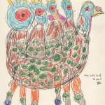 ©B.J. Carrick, Alien mitt bird, lápiz y tinta sobre papel crema, 21.6 x 28 in, 2011.